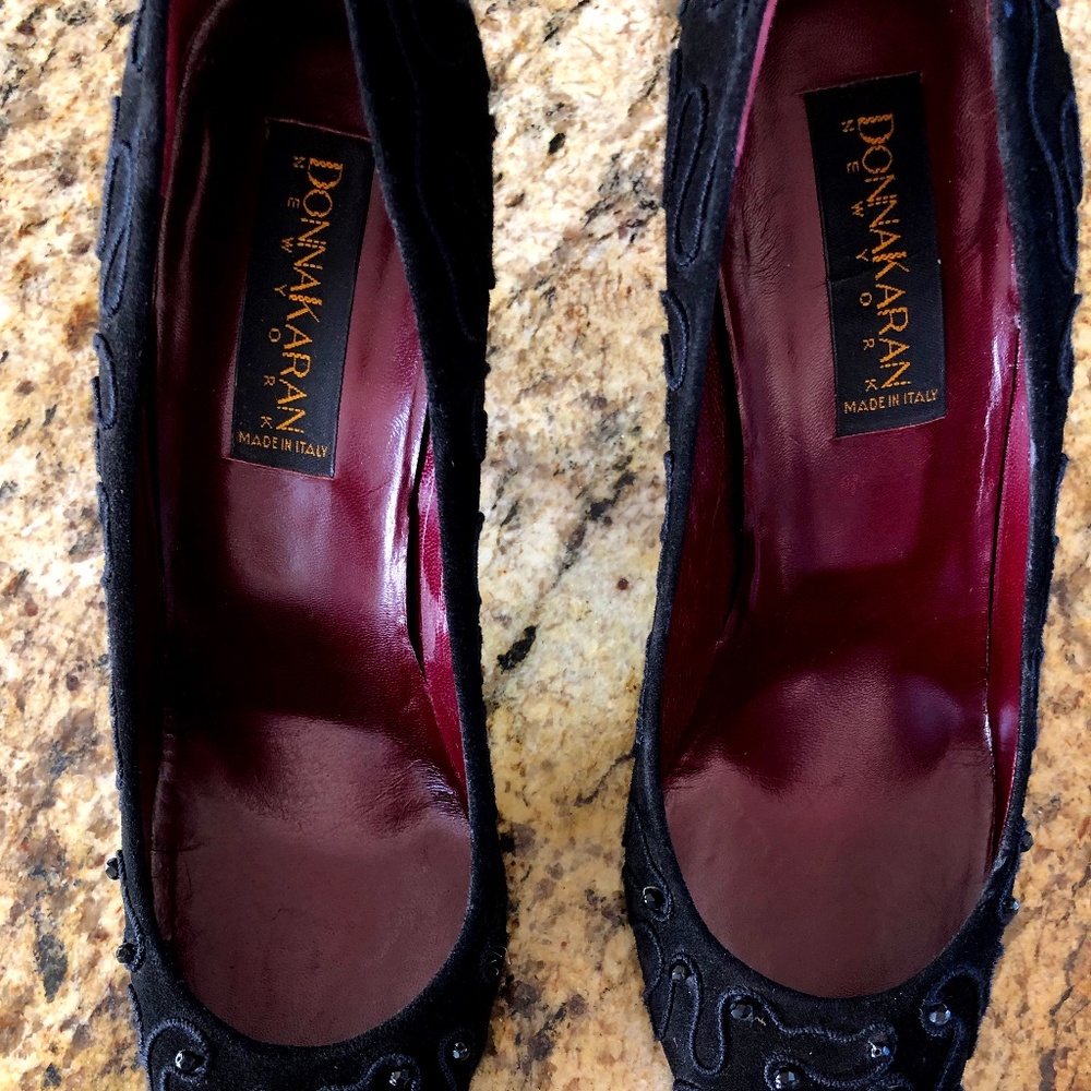 Donna Karan Black Passementerie Suede Pumps